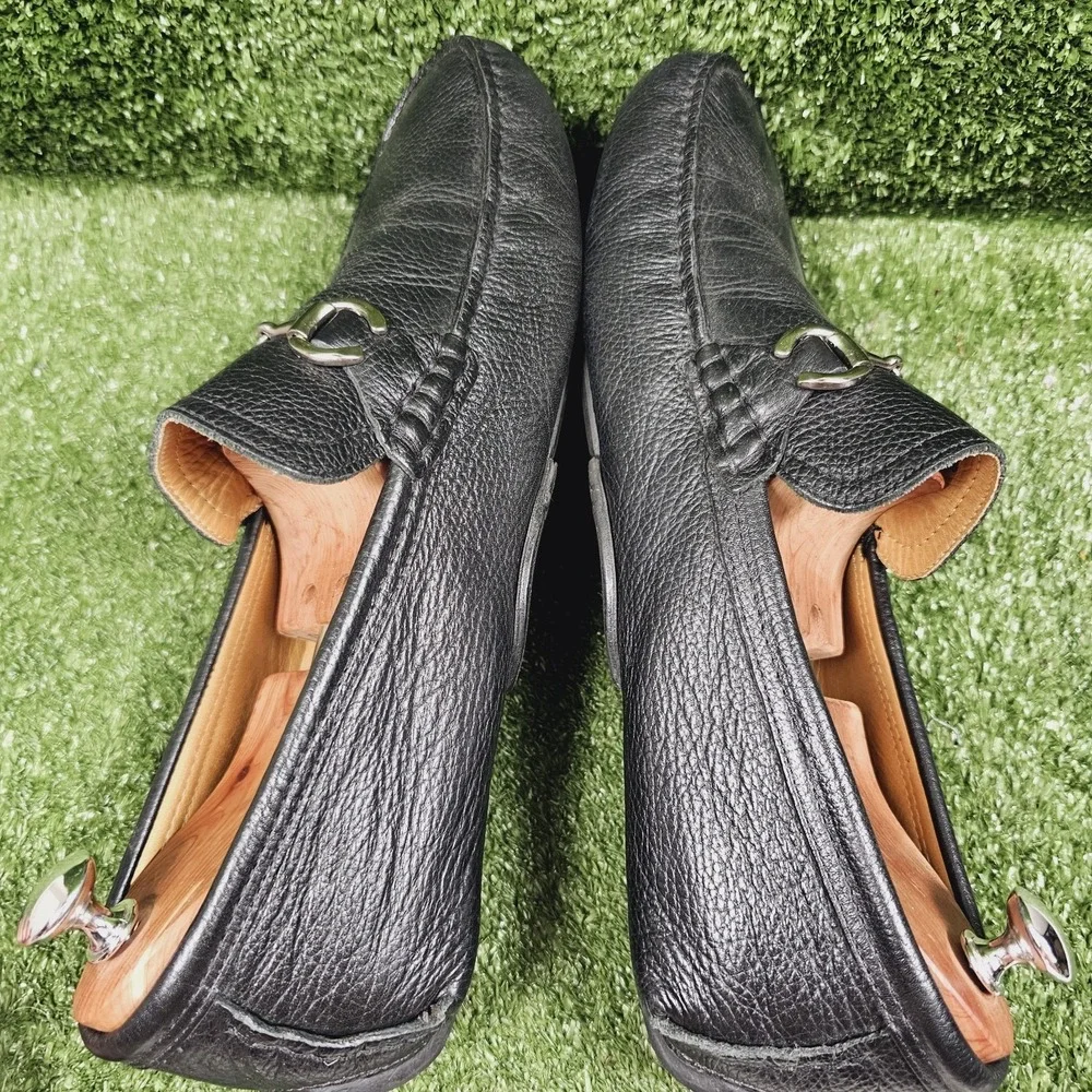 Saks Fifth Avenue Black Pebbled Leather Bit Driving Loafers Mens Size 13 M
